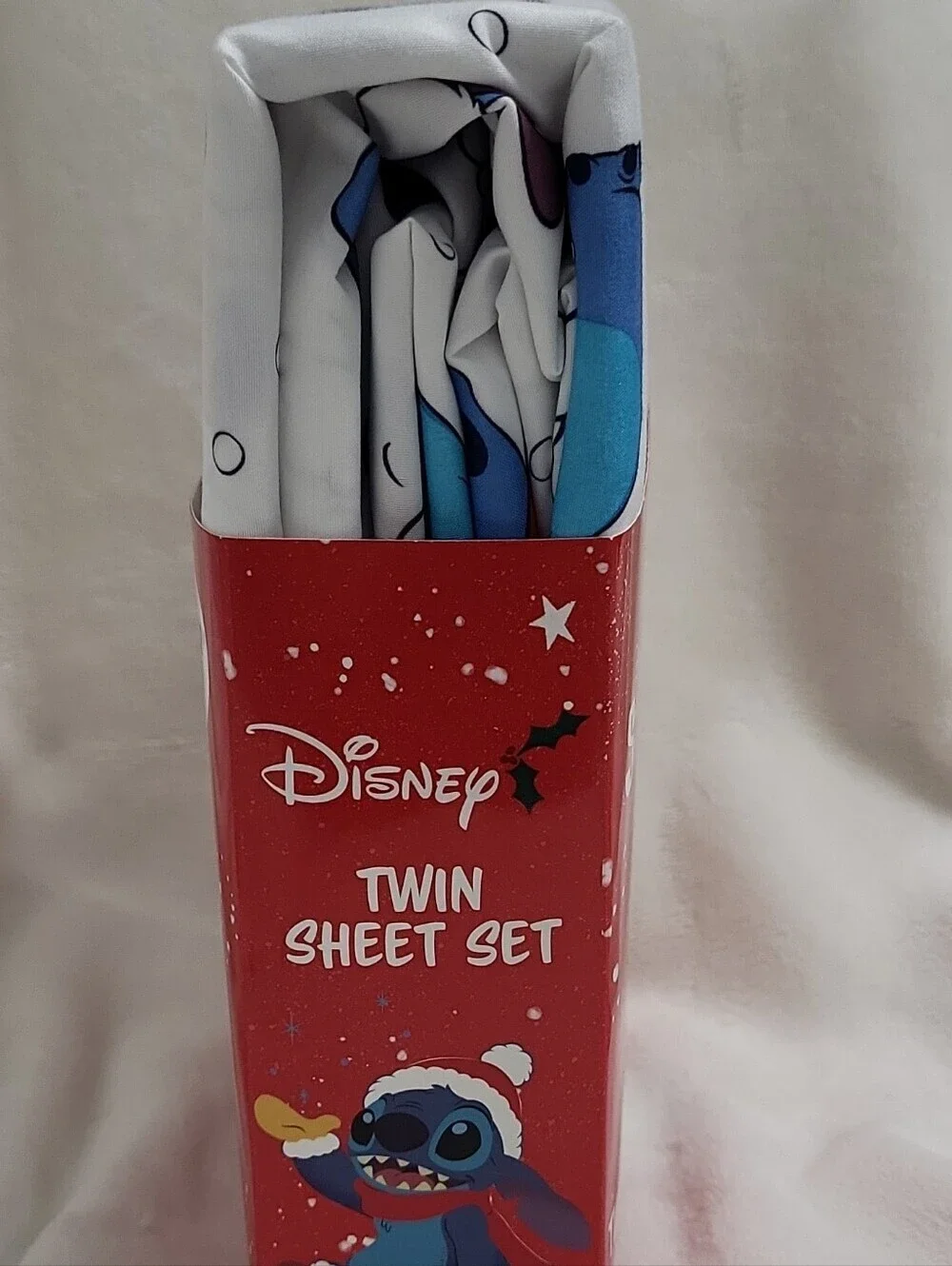 Disney Stitch Twin Sheet Set Holiday 3 Piece Set Christmas Sheets New